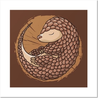 Cute Sleeping Pangolin Illustration Posters and Art